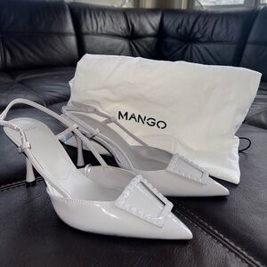 Mango Women's PATENT LEATHER SLINGBACK-HEELED SHOES Grey Heels